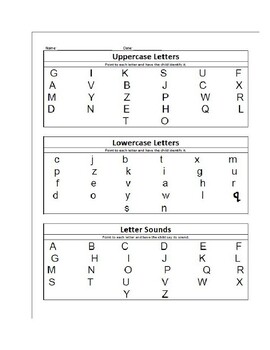 Preview of ID Letters Names & Letter Sounds: Assessment/Data Recording Page (Primary)