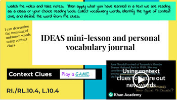 Preview of IDEAS context clues graphic organizer personal vocabulary journal EOC test prep