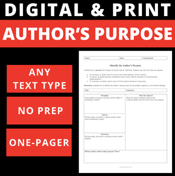 Preview of IDENTIFYING AUTHOR'S PURPOSE - DIGITAL AND PRINT - ONE PAGER GRAPHIC ORGANIZER