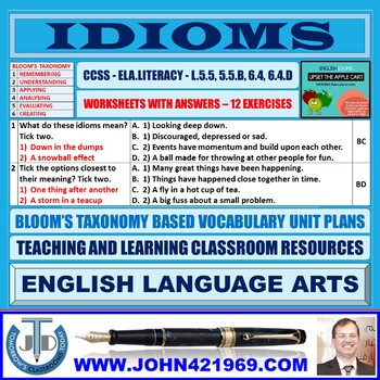 Preview of IDIOMS: WORKSHEETS WITH ANSWERS - 12 EXERCISES