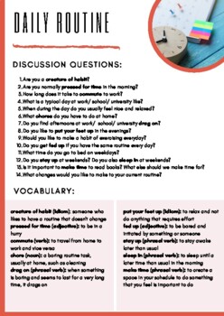 Preview of IELTS Advanced Speaking & Writing Questions - Daily Routine