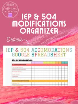 Preview of IEP & 504 Accommodations Spreadsheet - EDITABLE!