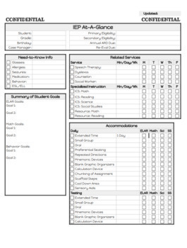 Preview of IEP & 504 At-A-Glance (Fully Editable)
