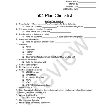 Preview of IEP & 504 Checklists - Editable