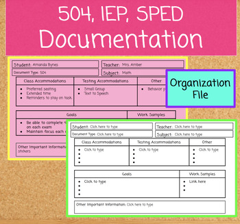 Preview of IEP/504/SPED Accommodation and Goals Tracker Documentation Organizer