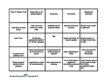 Preview of IEP Accommodation BINGO for DHH Students