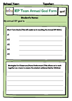 Preview of IEP Annual Goal Form (Physical, Occupational Therapy) Special Education, school