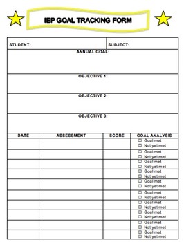 Preview of IEP Annual Goals and Objectives Tracking Sheet
