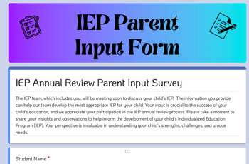 Preview of IEP Annual Review Parent Input Survey Special Education