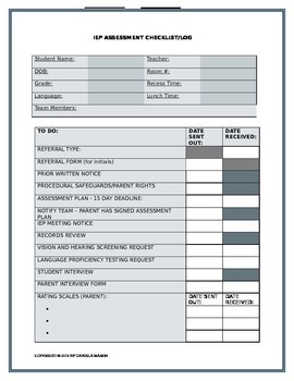 Preview of IEP ASSESSMENT CHECKLIST TO DO TRACKING SHEET LOG EDITABLE