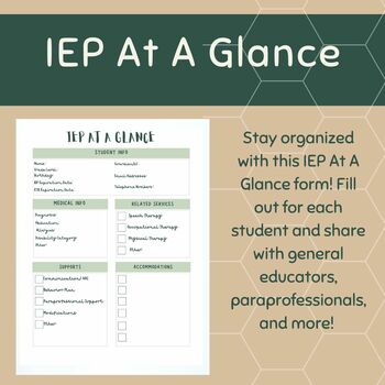 Preview of IEP At A Glance Classroom Organization Teacher Resource
