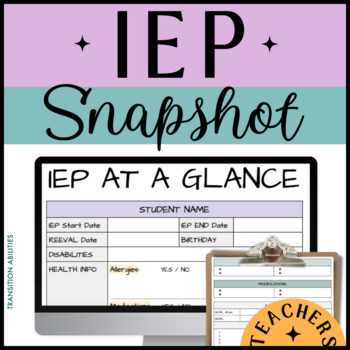 Preview of IEP At A Glance | Snapshot | SPED TEACHER CASELOAD MANAGEMENT | Back to School