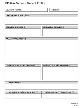 special education student profile template