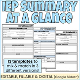 IEP At a Glance l IEP Summary l IEP Snapshot l EDITABLE FILLABLE & DIGITAL