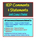 IEP COMMENTS & STATEMENTS - CHEAT SHEET- 25 PAGES!!! - ALL