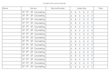 Preview of IEP Caseload Student Services Schedule 