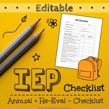 Preview of IEP Checklist - Annual + Re-Eval - Editable