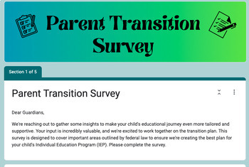 Preview of IEP Comprehensive Parent Transition Survey Google Form - Easy for Parents