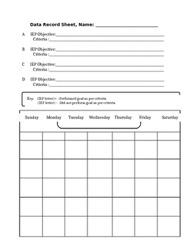 Preview of IEP Data Recording sheet, month style