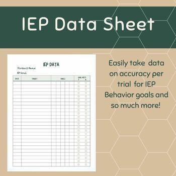 Preview of IEP Data Sheet (trials) Teacher Resource for Classroom Organization