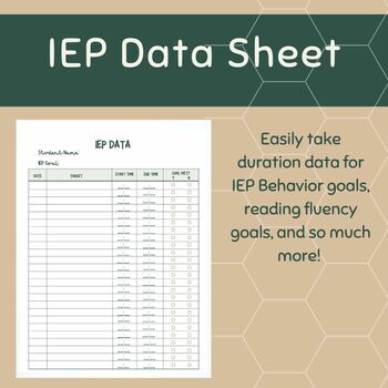 Preview of IEP Duration Data Sheet Teacher Resource for Classroom Organization