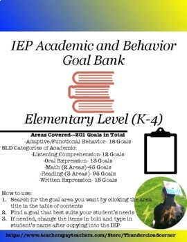 Preview of IEP Goal Bank-For Special Education Teachers-201 Goals