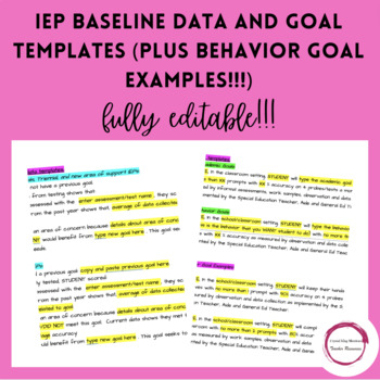 Preview of IEP Goal Baseline Data and IEP Goal Templates (PLUS behavior goal examples!!)