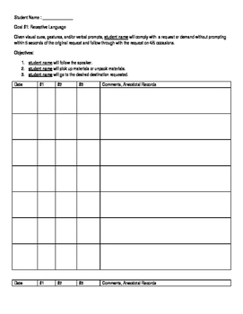 Preview of IEP Goal Data Sheet Pack - receptive language, social interaction,  transitions