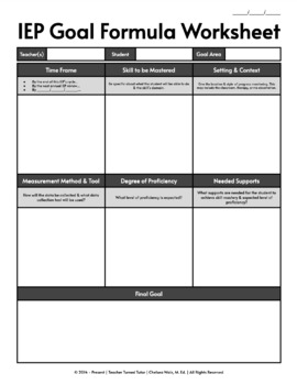 iep goal formula worksheet education special subject