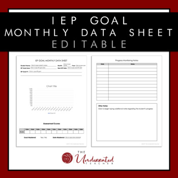 Preview of IEP Goal Tracking Monthly Data Sheet (EDITABLE PPT Version)