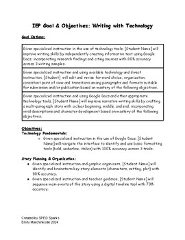 Preview of IEP Goal & Objectives: Writing with Technology