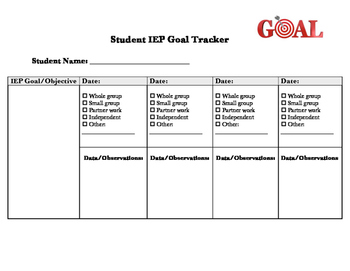 Preview of IEP Goal Tracker Checklist and Chart