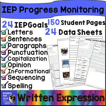 Preview of IEP Goals, Data Sheets, and Assessments for Writing Sentences and Paragraphs