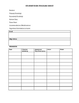 Preview of IEP Goals/Objectives Data Tracking Sheet