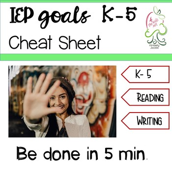 Preview of IEP Goals Objectives cheat sheet K- 5 reading and writing Smart goals #
