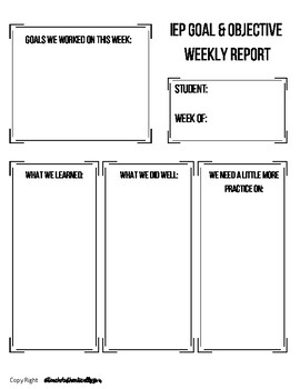 Preview of IEP Goals and Objective Weekly Reports