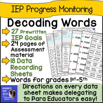 Preview of IEP Goals for Reading Decoding Words with Digraphs Vowel Teams plus Assessment