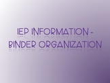 IEP Information - Binder Organization