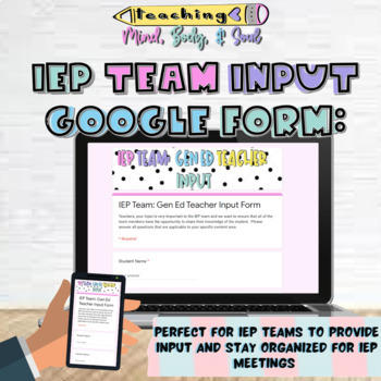 Preview of IEP Input Form for General Education Teachers