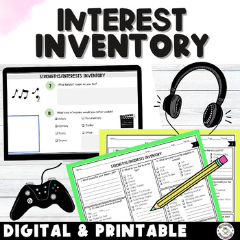 Preview of Student Interest Inventory Digital and Printable for Middle School