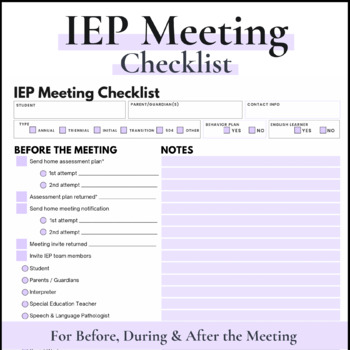 Preview of IEP Meeting Checklist | Printable PDF