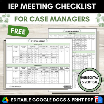 Preview of IEP Meeting Checklist Case Manager Special Education Teacher, CSE FREE