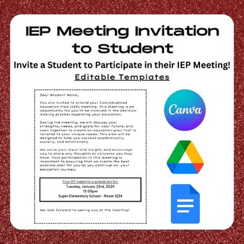 Preview of IEP Meeting Invitation to Student- First IEP Meeting/Transition to Middle School