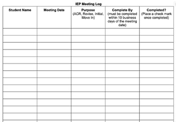 Preview of IEP Meeting Log