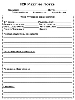 Preview of IEP Meeting Note Form