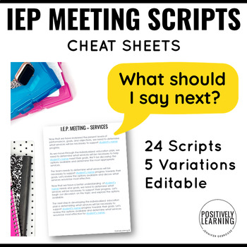 Preview of IEP Meeting Scripts Cheat Sheets - Editable Talking Points for Special Educators