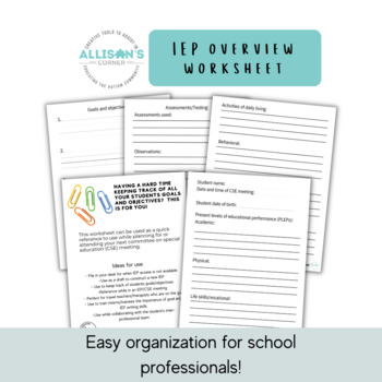 Preview of Freebie! - IEP Overview Worksheet