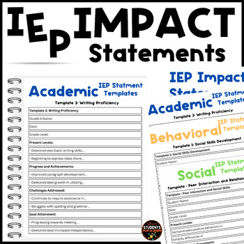 Preview of IEP PLAAFP Impact Statements Templates and Examples