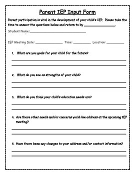 Preview of IEP Parent Input Form