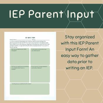 Preview of IEP Parent Input Form Classroom Organization Printable Teacher Resource